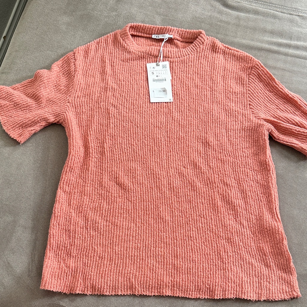 Zara Coral Ribbed Knit Top